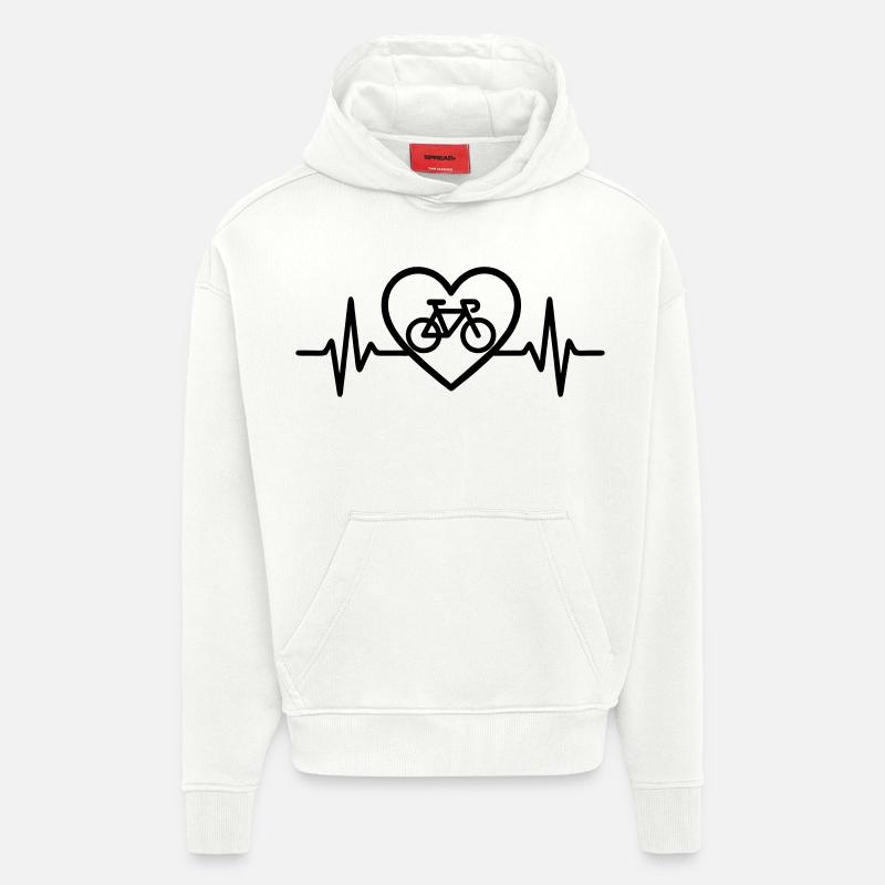 Cyclisme cardiaque – Passion pour le cyclisme - Sweat à capuche bio épais oversize fabriqué en UE - OFF WHITE