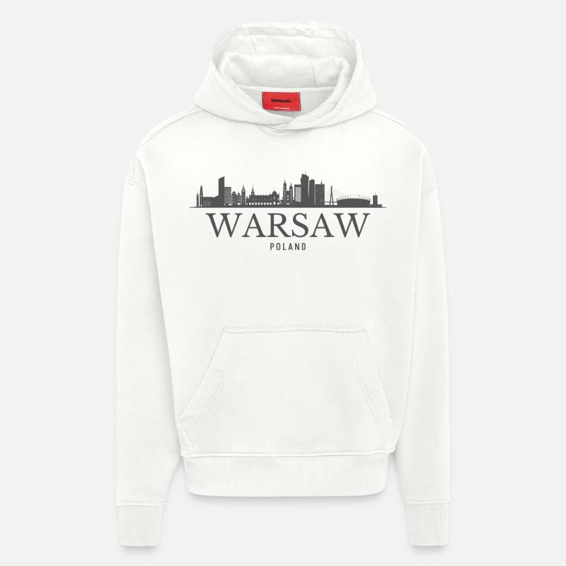 Varsovie, Pologne, silhouette de Varsovie - Sweat à capuche bio épais oversize fabriqué en UE - OFF WHITE
