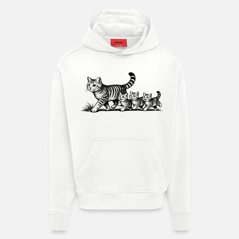 Katzenmutter mit 3 Katzenbabys schwarz - Hoodie- made by SPREAD  - OFF WHITE