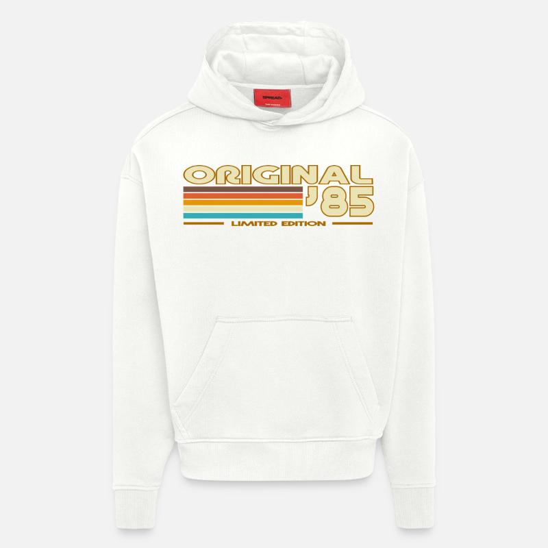 Original85 Retro Stripes - Sweat à capuche bio épais oversize fabriqué en UE - OFF WHITE