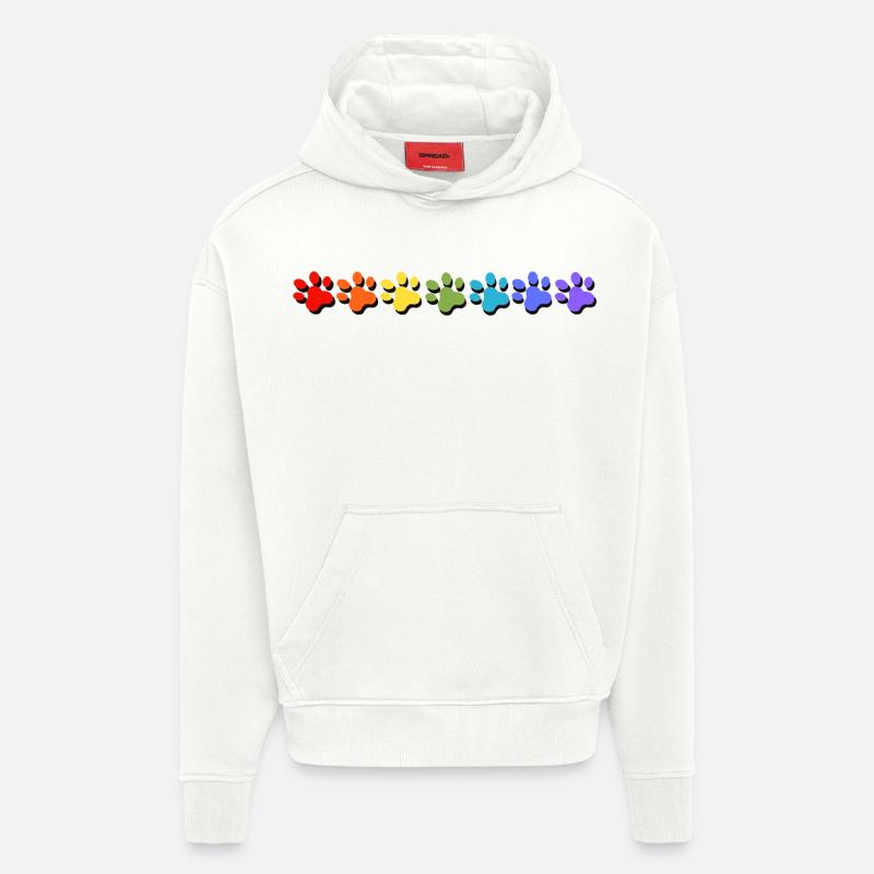 Empreinte de patte chien chat arc-en-ciel - Sweat à capuche bio épais oversize fabriqué en UE - OFF WHITE