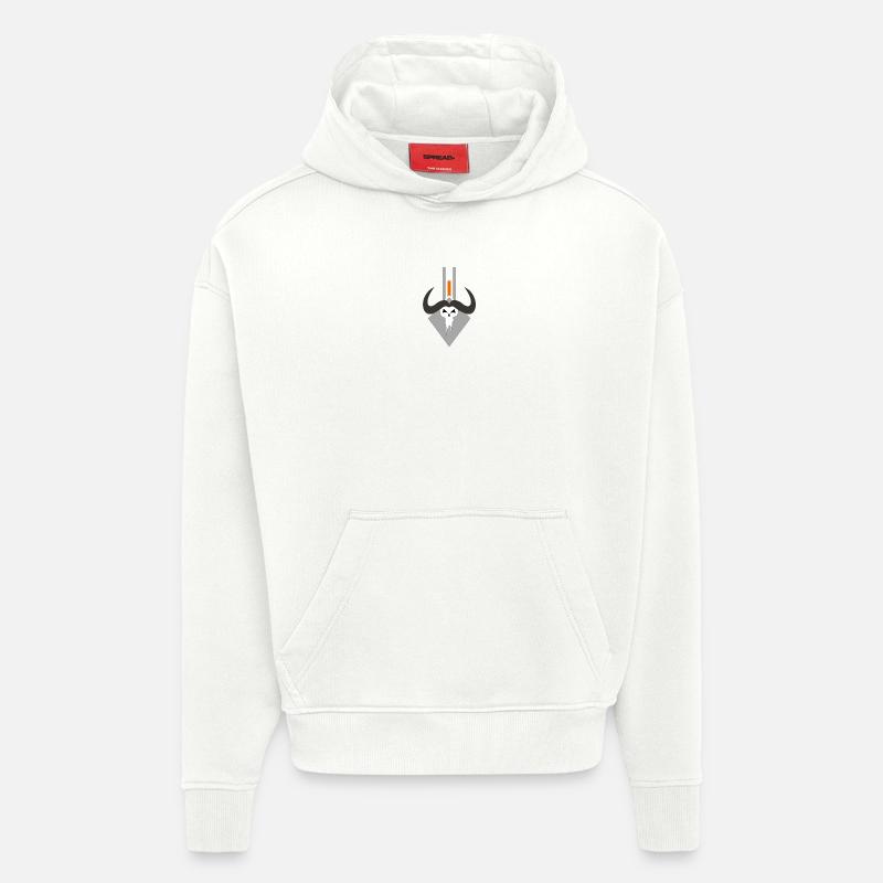 Crâne démoniaque dans le bouclier - Sweat à capuche bio épais oversize fabriqué en UE - OFF WHITE
