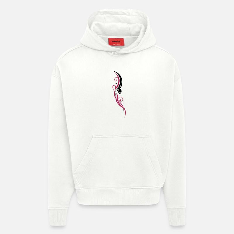 Yin & Yang Symbol mit Tribal - Sweat à capuche bio épais oversize fabriqué en UE - OFF WHITE