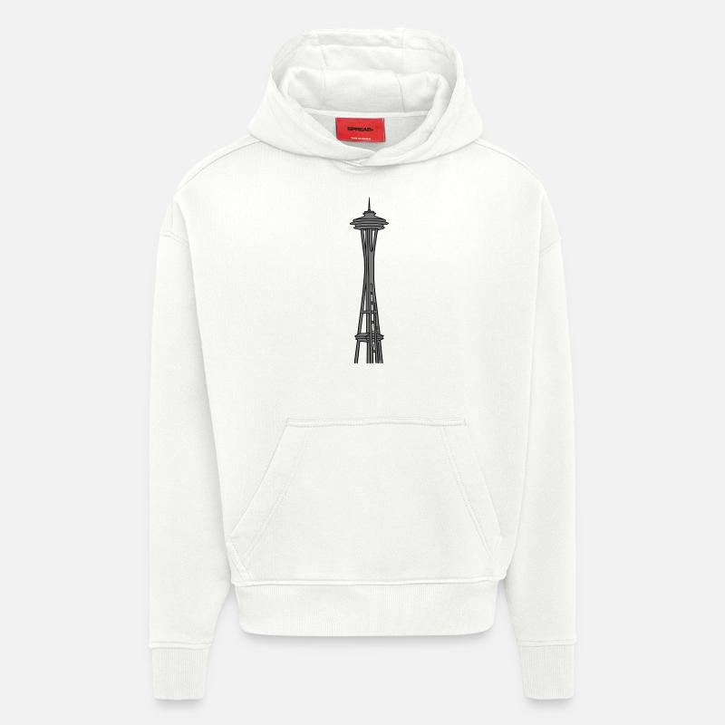 „Space Needle" à Seattle 2 - Sweat à capuche bio épais oversize fabriqué en UE - OFF WHITE