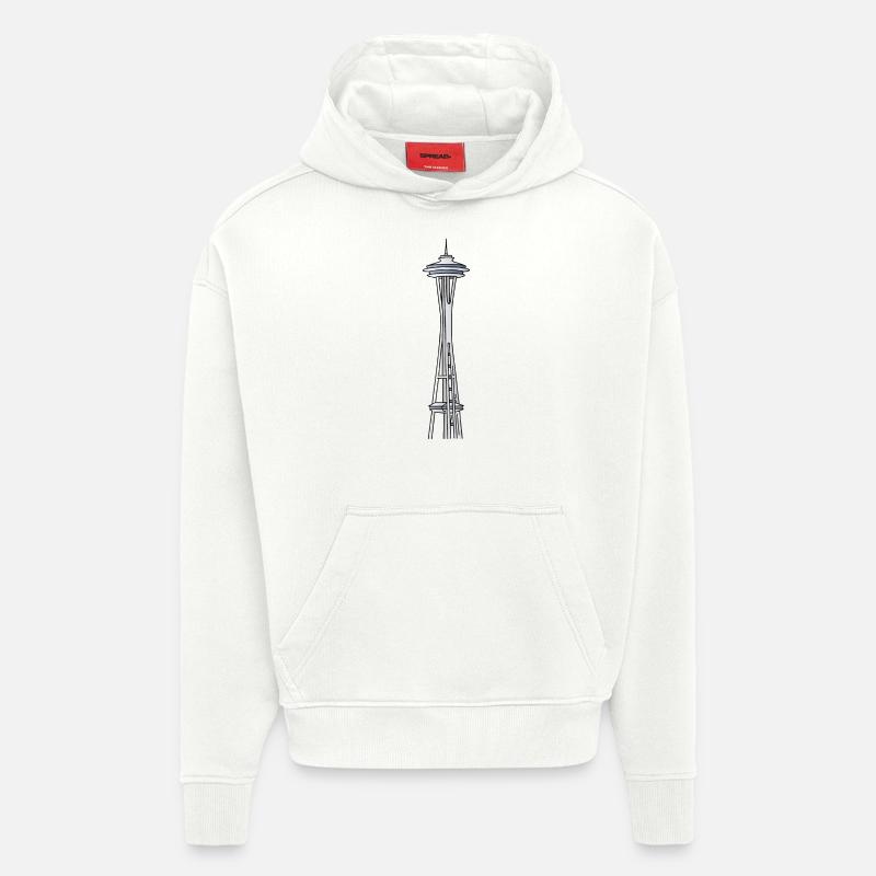 „Space Needle" à Seattle - Sweat à capuche bio épais oversize fabriqué en UE - OFF WHITE
