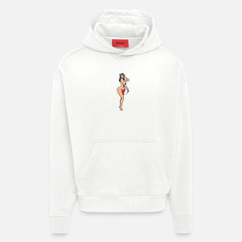 Empreinte de balle de plage pin-up - Sweat à capuche bio épais oversize fabriqué en UE - OFF WHITE