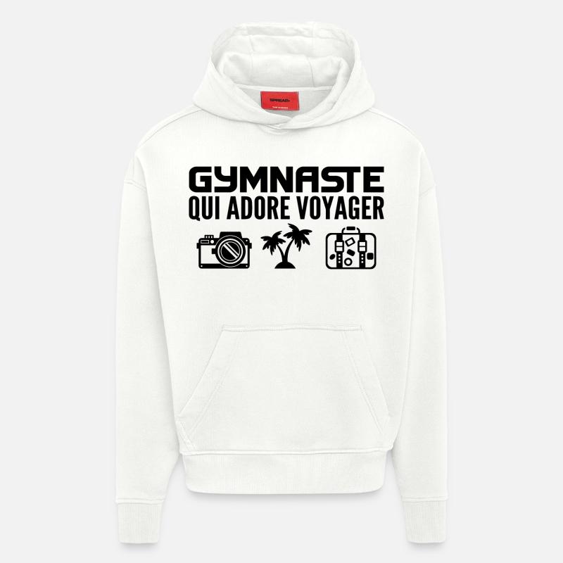 Voyageurs & Gymnastes : Passion & Découverte - Sweat à capuche bio épais oversize fabriqué en UE - OFF WHITE