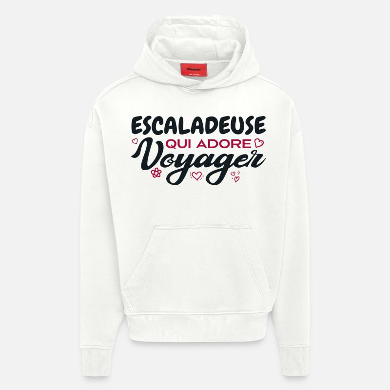 Escaladeuse globe-trotteuse passionnée de voyages - Sweat à capuche bio épais oversize fabriqué en UE - OFF WHITE