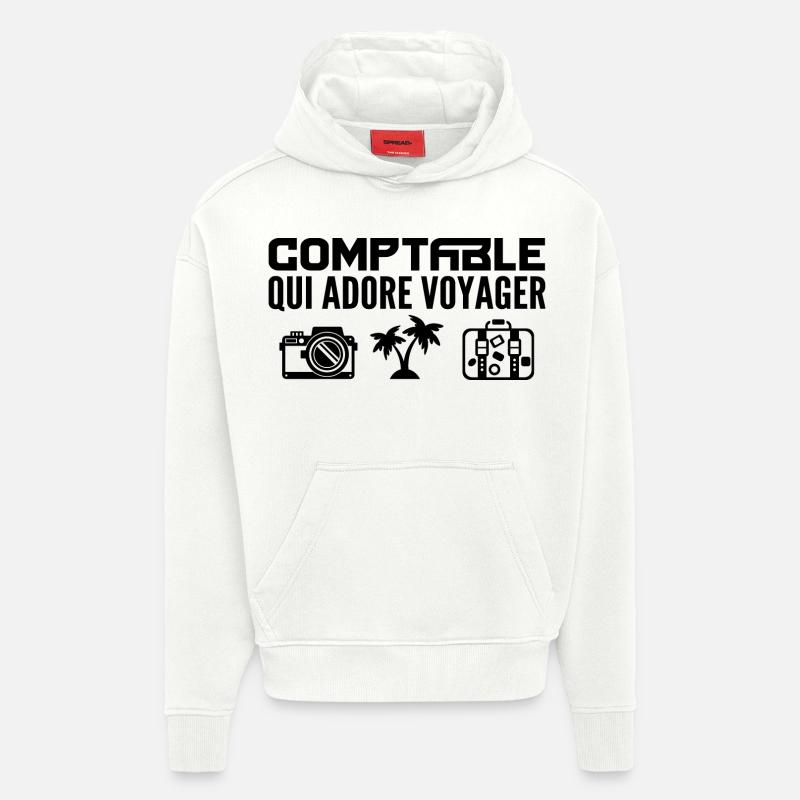 Voyageurs & Comptables : Passion & Découverte - Sweat à capuche bio épais oversize fabriqué en UE - OFF WHITE