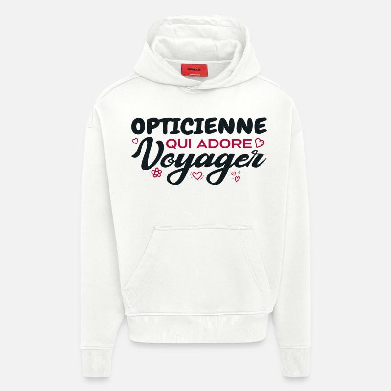 Opticienne globe-trotteuse passionnée de voyages - Sweat à capuche bio épais oversize fabriqué en UE - OFF WHITE