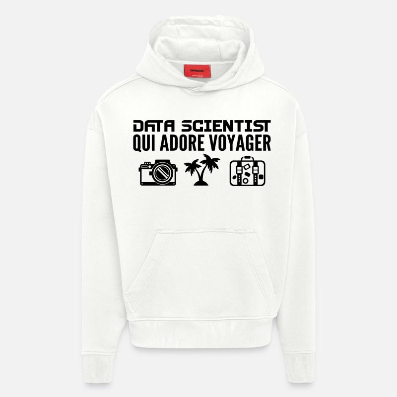 Voyageurs & Data Scientists : Passion & Découverte - Sweat à capuche bio épais oversize fabriqué en UE - OFF WHITE
