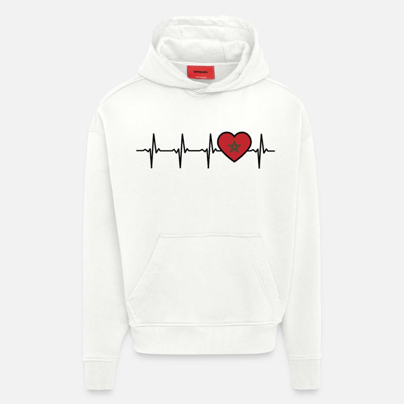 Maroc Heartbeat Drapeau Marocain - Sweat à capuche bio épais oversize fabriqué en UE - OFF WHITE