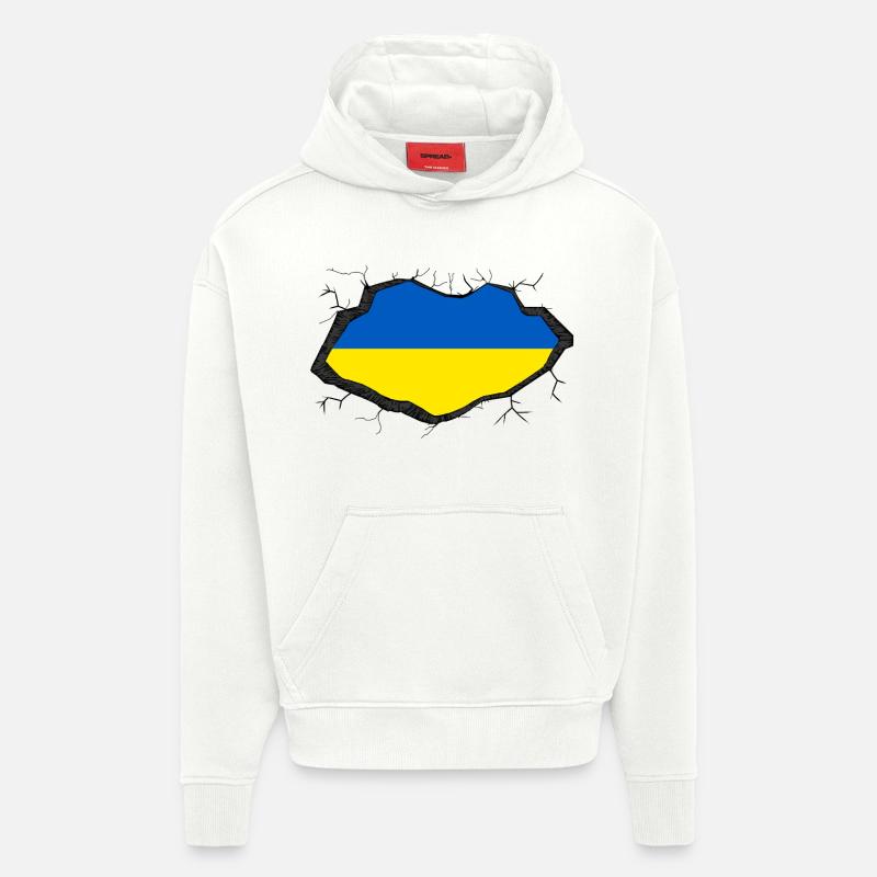 Drapeau ukrainien - Sweat à capuche bio épais oversize fabriqué en UE - OFF WHITE