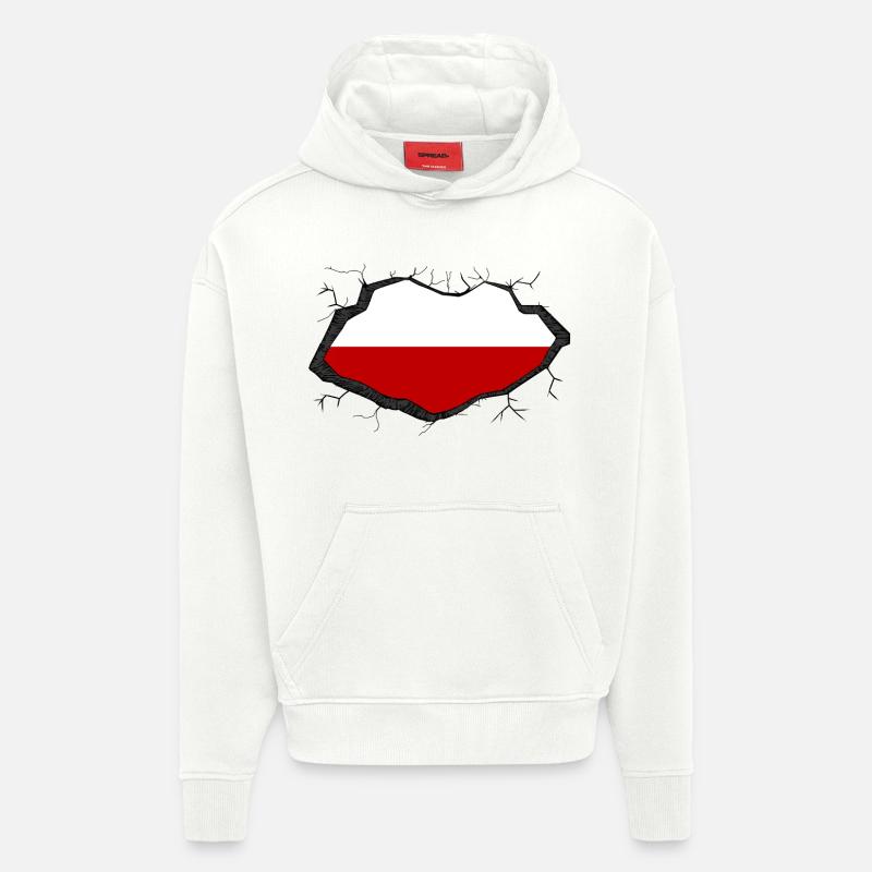 Drapeau polonais - Sweat à capuche bio épais oversize fabriqué en UE - OFF WHITE