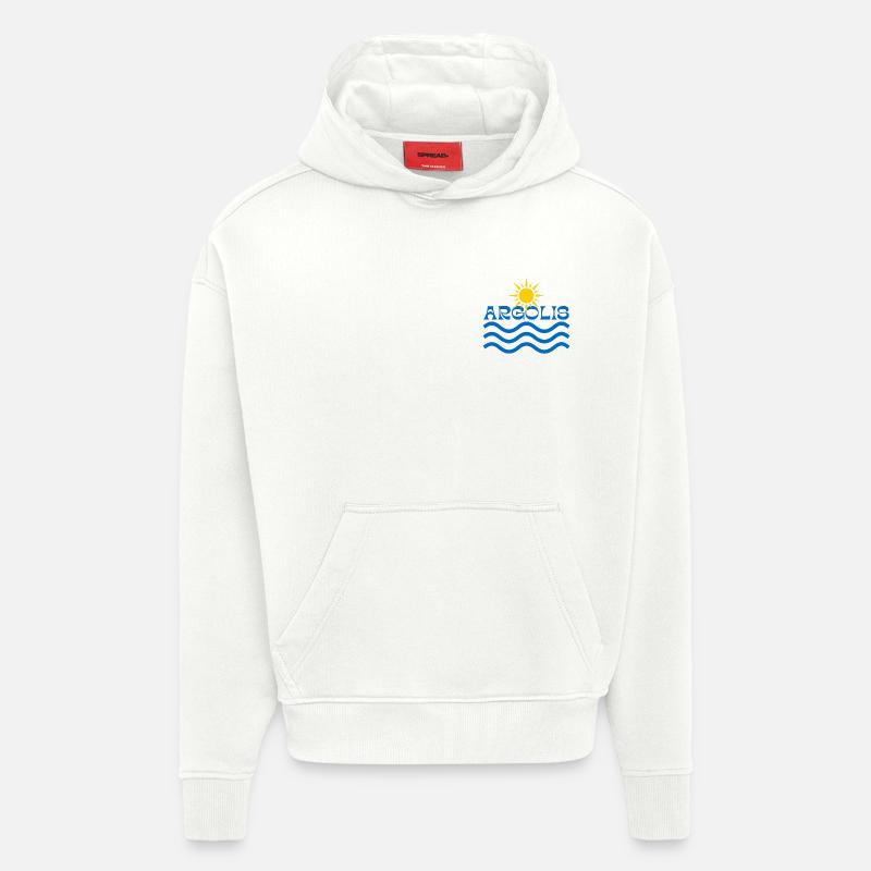 Soleil et Vagues d’Argolis - Sweat à capuche bio épais oversize fabriqué en UE - OFF WHITE