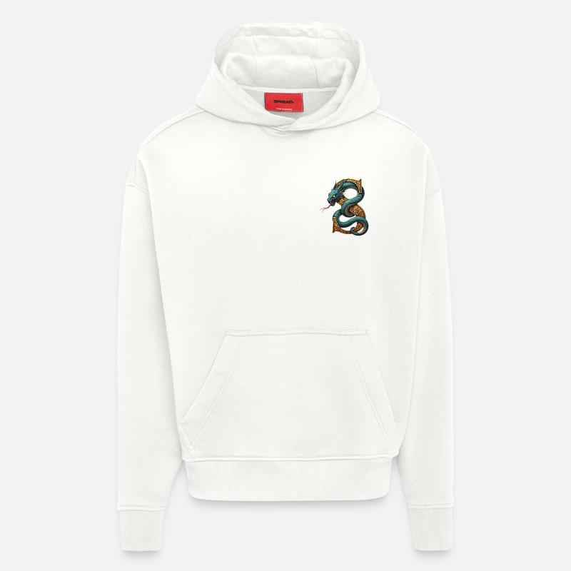Dragon sur lettrine S dorée - Sweat à capuche bio épais oversize fabriqué en UE - OFF WHITE