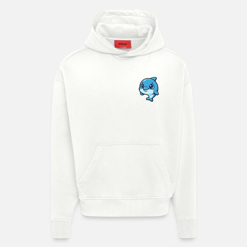 Dessin animé Dauphin Rieur Bleu - Sweat à capuche bio épais oversize fabriqué en UE - OFF WHITE