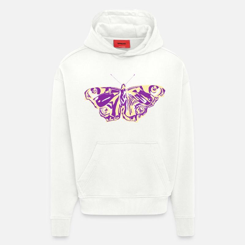 Papillon jaune violet - Sweat à capuche bio épais oversize fabriqué en UE - OFF WHITE