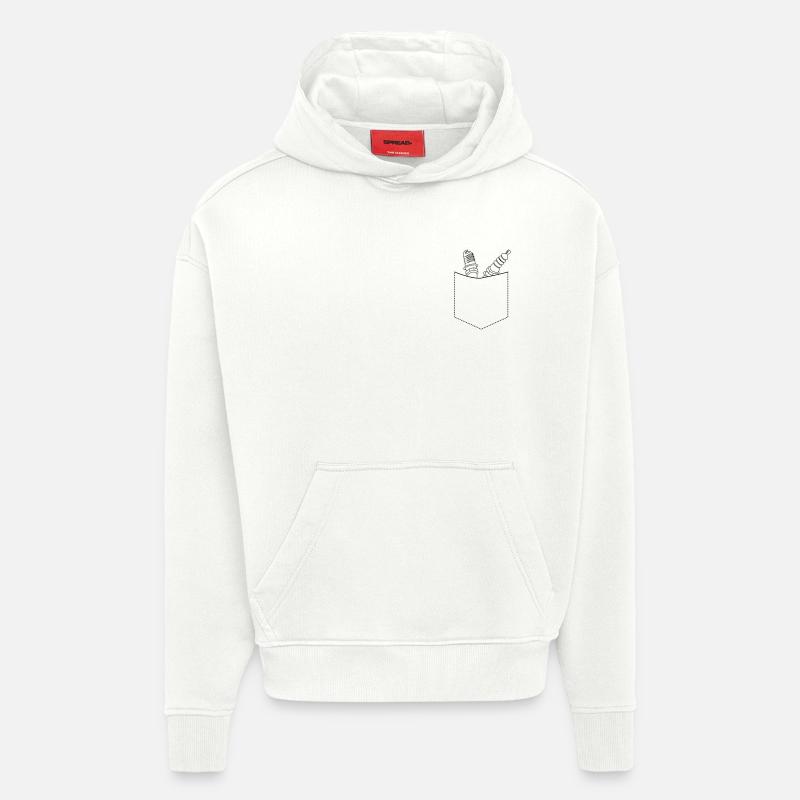 Poche de poitrine mécanique - Sweat à capuche bio épais oversize fabriqué en UE - OFF WHITE