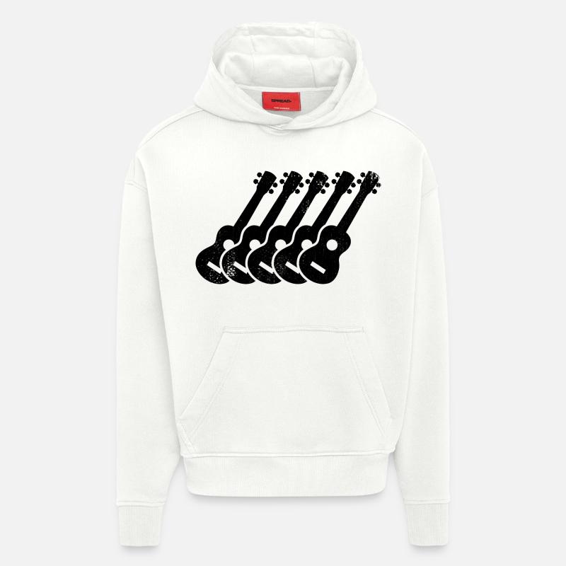 Dessin de ukulélé - Sweat à capuche bio épais oversize fabriqué en UE - OFF WHITE