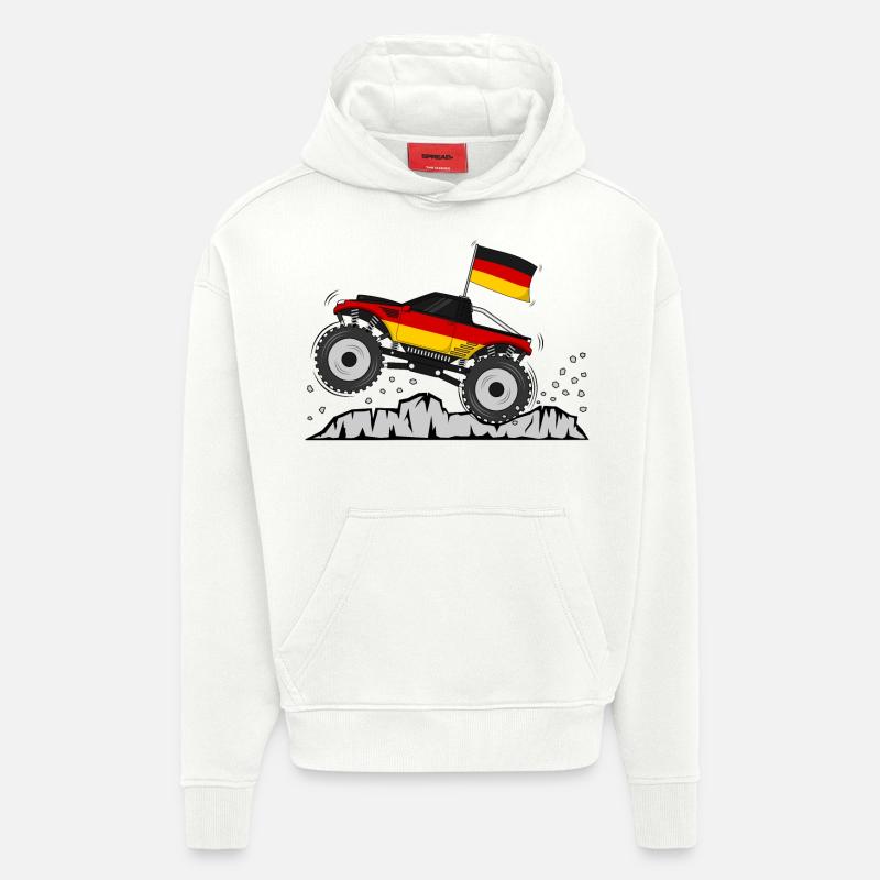 Monster Truck Allemagne Drapeau - Sweat à capuche bio épais oversize fabriqué en UE - OFF WHITE