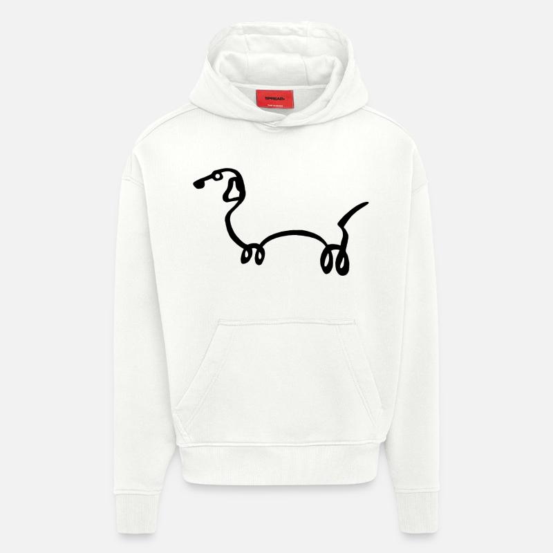 Esquisse du chien noir - Sweat à capuche bio épais oversize fabriqué en UE - OFF WHITE