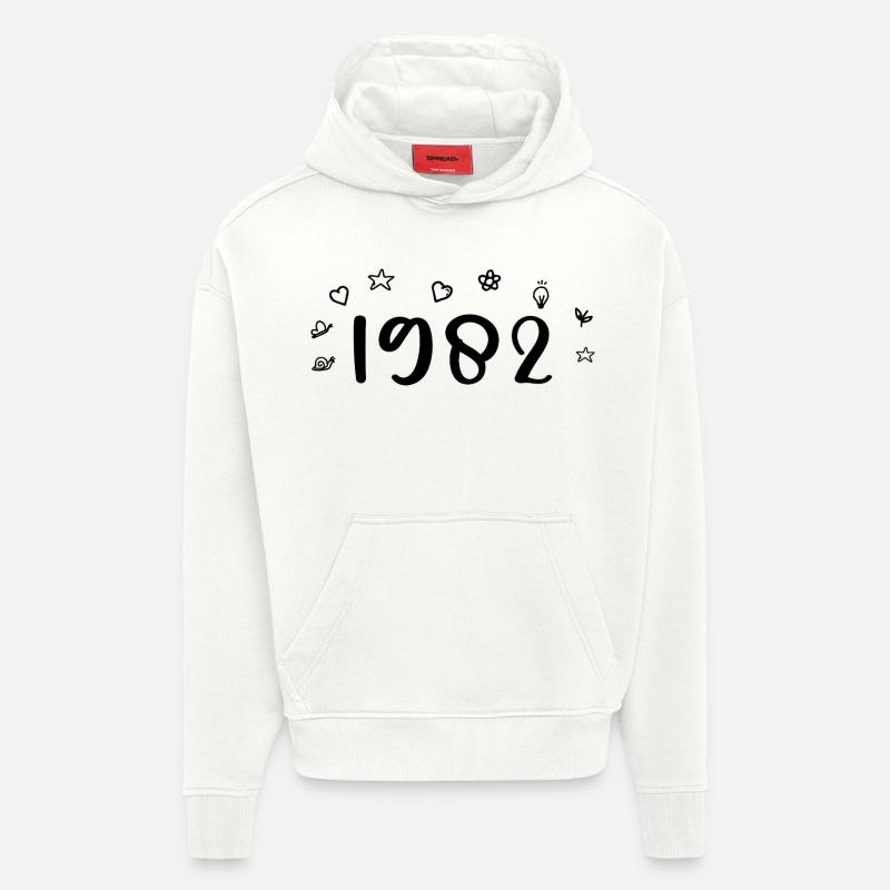 1982 Anniversaire 1982 Retro 1982 - Sweat à capuche bio épais oversize fabriqué en UE - OFF WHITE