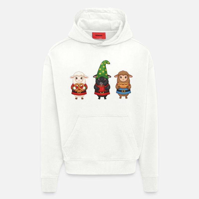 Moutons Joyeux Noël - Sweat à capuche bio épais oversize fabriqué en UE - OFF WHITE