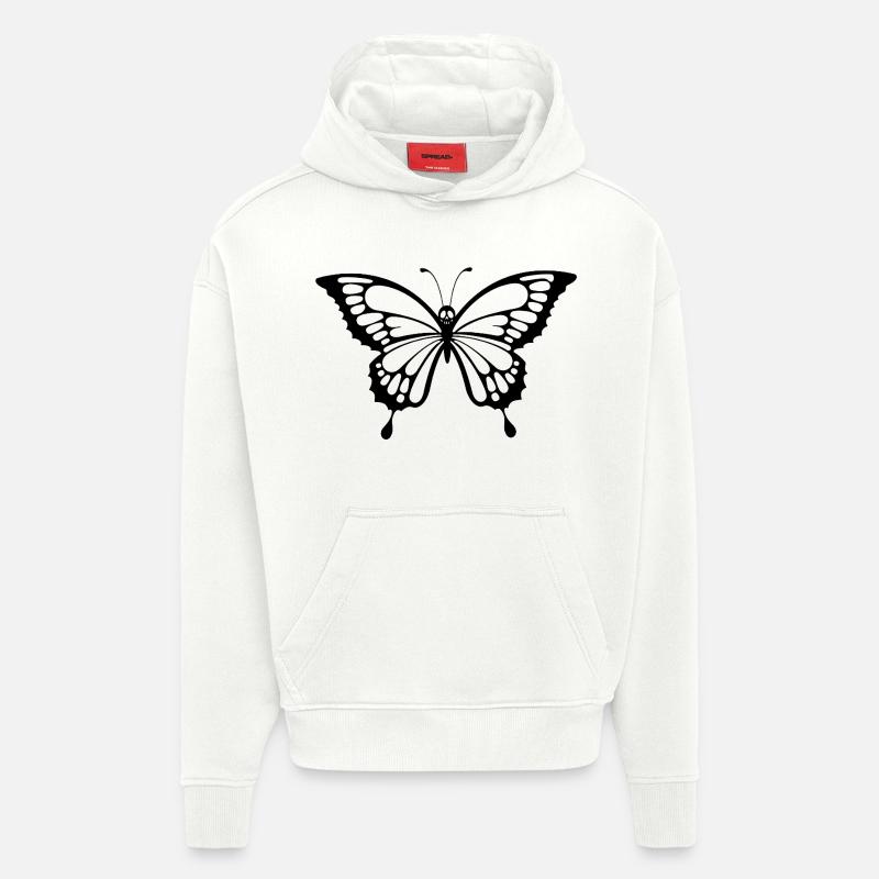 Crâne et papillon noir - Sweat à capuche bio épais oversize fabriqué en UE - OFF WHITE