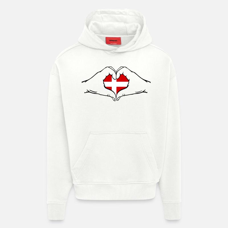 Danemark Forme de coeur - Sweat à capuche bio épais oversize fabriqué en UE - OFF WHITE