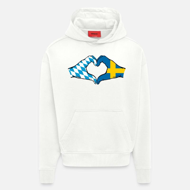 Bavière, Suède, Drapeau, Aiguilles, Coeur - Sweat à capuche bio épais oversize fabriqué en UE - OFF WHITE