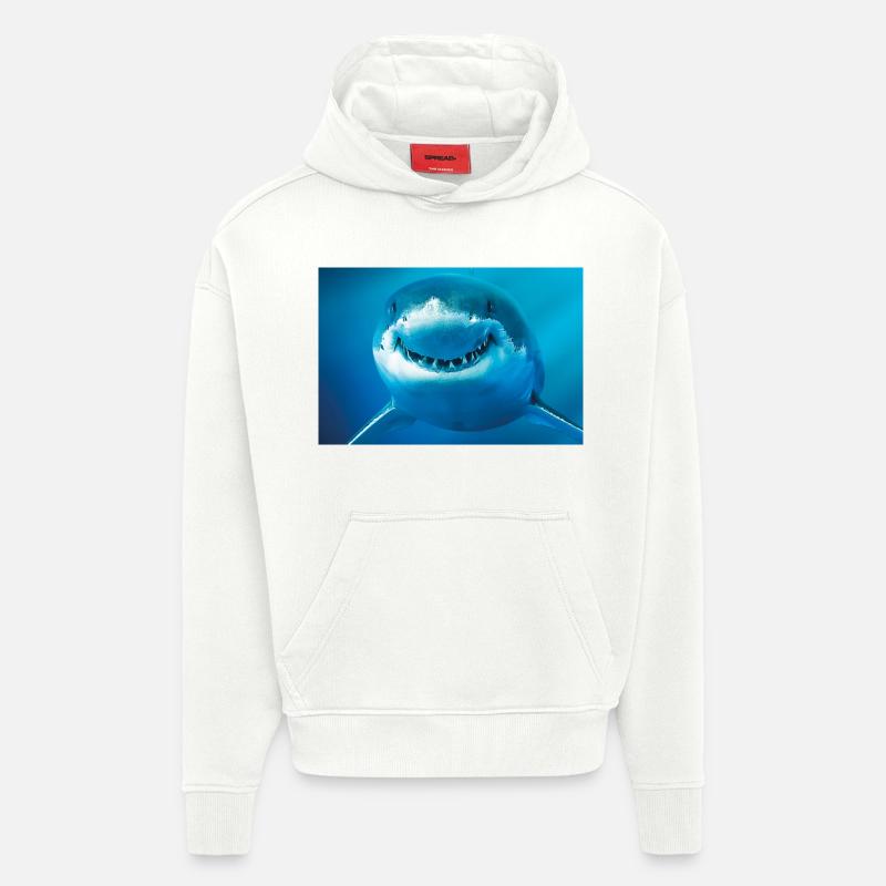 Requin souriant sous l’eau - Sweat à capuche bio épais oversize fabriqué en UE - OFF WHITE