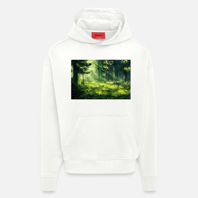 Poster Illustration Paysage de Forêt - Sweat à capuche bio épais oversize fabriqué en UE - OFF WHITE