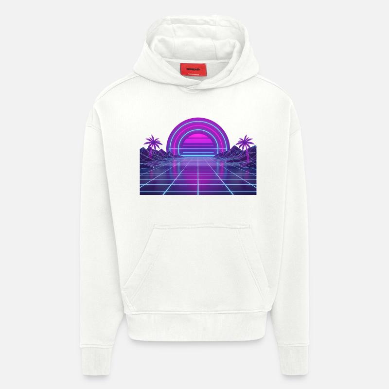 Neon Retro Sunset Grid 90s - Hoodie- made by SPREAD  - OFF WHITE
