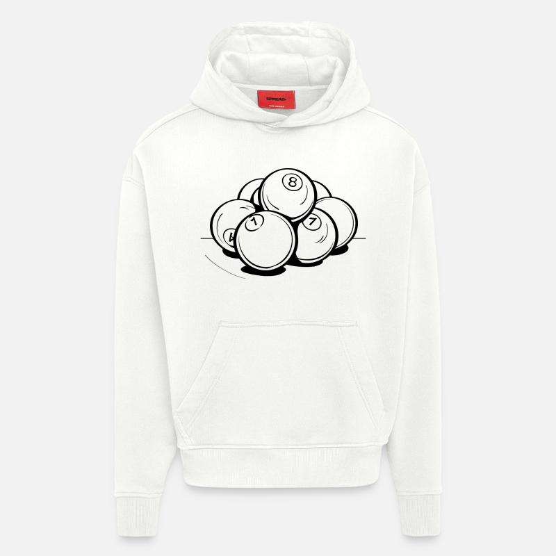 Dessin de boules de billard - Sweat à capuche bio épais oversize fabriqué en UE - OFF WHITE