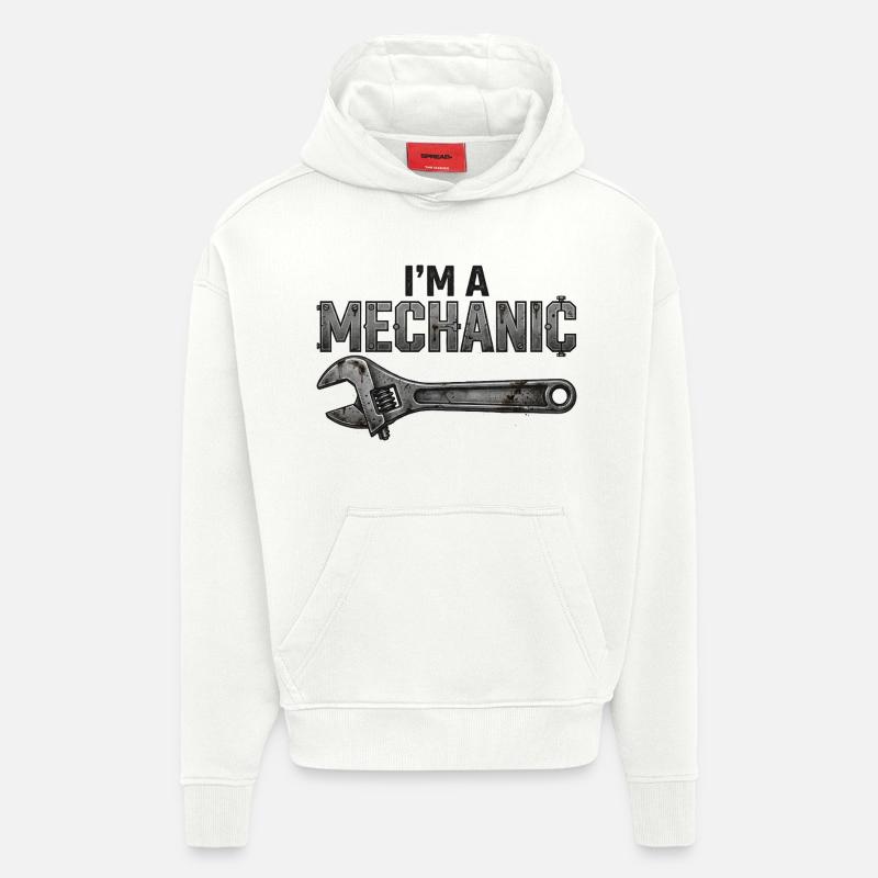 Je suis mécanicien - Sweat à capuche bio épais oversize fabriqué en UE - OFF WHITE