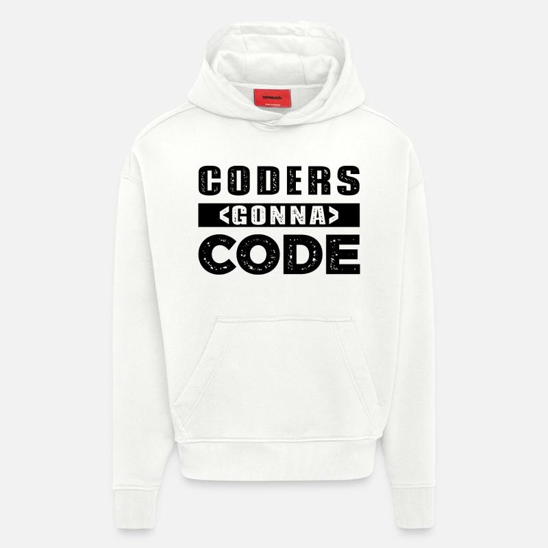 Codeurs qui passent au code - Sweat à capuche bio épais oversize fabriqué en UE - OFF WHITE