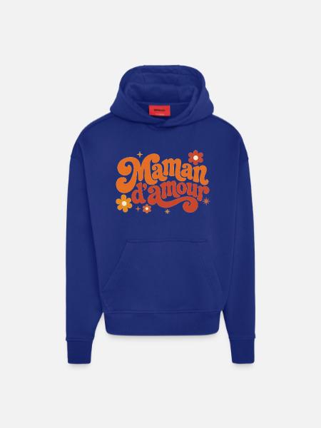 Maman d'amour groovy florale - Sweat à capuche bio épais oversize fabriqué en UE - OFF WHITE