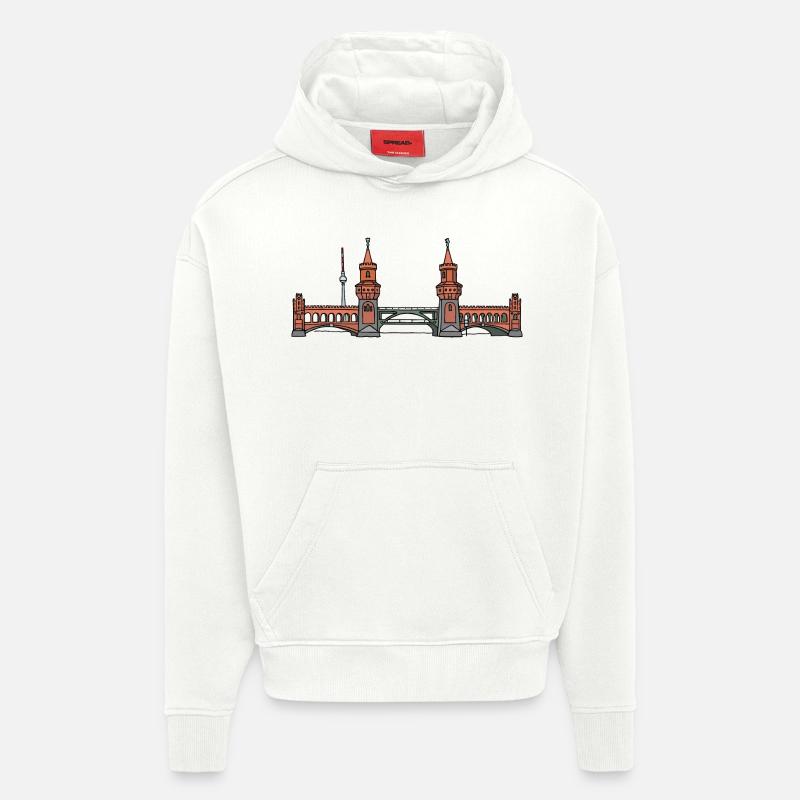 Oberbaumbrücke à BERLIN c - Sweat à capuche bio épais oversize fabriqué en UE - OFF WHITE
