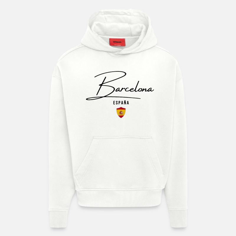 Design élégant Barcelone, j’adore Barcelone - Sweat à capuche bio épais oversize fabriqué en UE - OFF WHITE