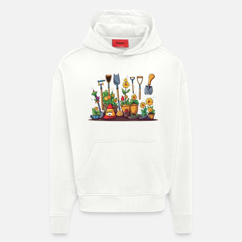 Gartenwerkzeug Blüten Szene - Hoodie- made by SPREAD  - OFF WHITE