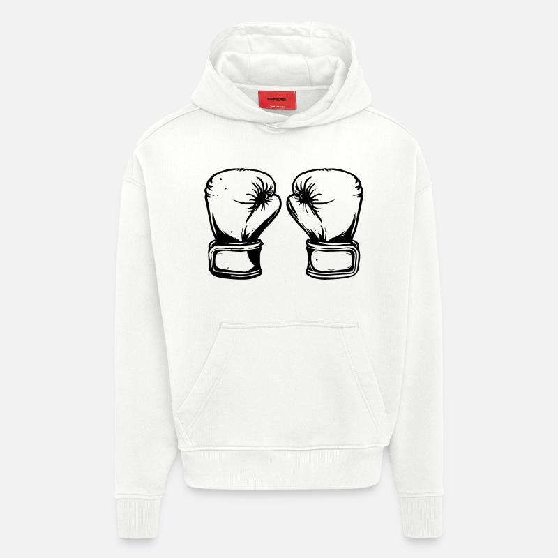 Dessin de gants de boxe - Sweat à capuche bio épais oversize fabriqué en UE - OFF WHITE