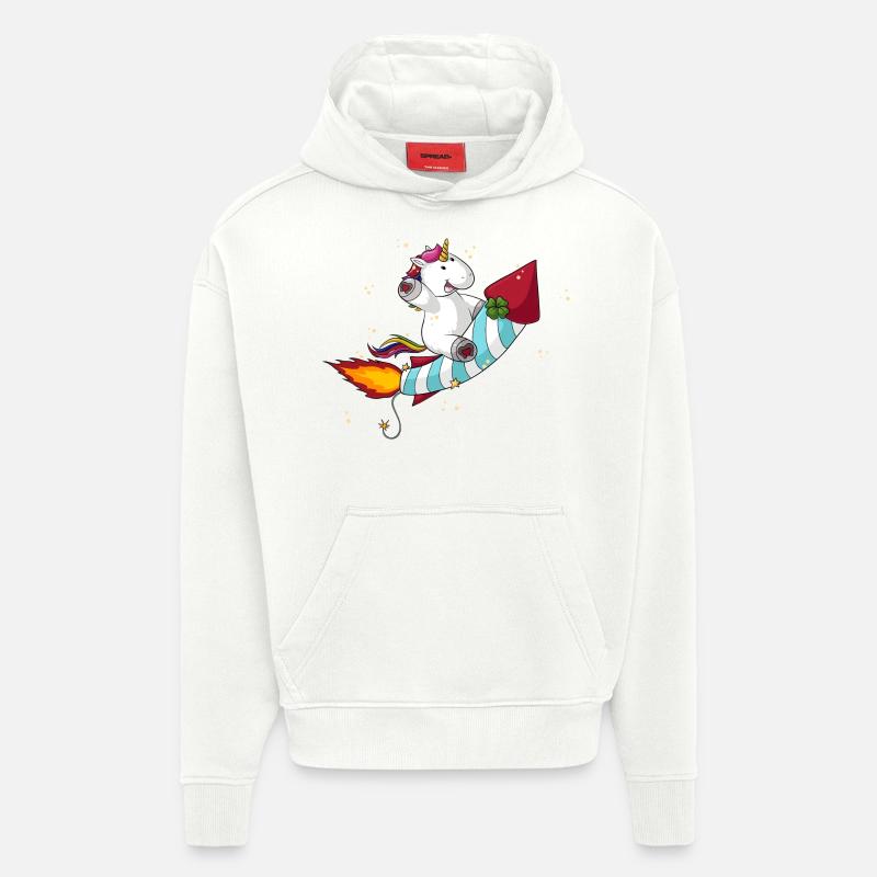 Comic Raketen Einhorn - Hoodie- made by SPREAD  - OFF WHITE