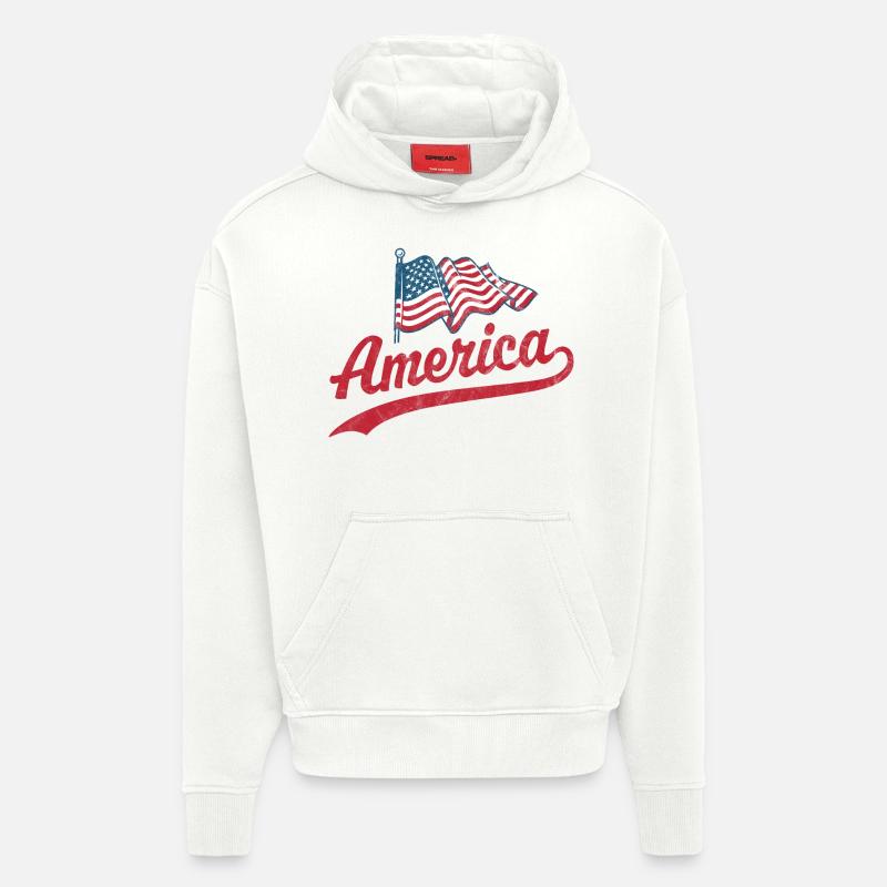 Drapeau de l’Amérique - Sweat à capuche bio épais oversize fabriqué en UE - OFF WHITE