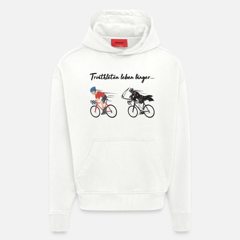 Les triathlètes triathlon vivent plus longtemps! - Sweat à capuche bio épais oversize fabriqué en UE - OFF WHITE
