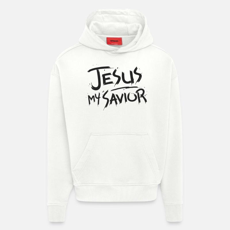Jésus mon sauveur - Sweat à capuche bio épais oversize fabriqué en UE - OFF WHITE
