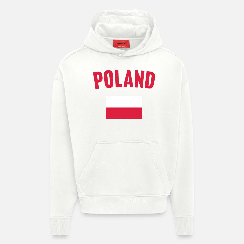 Drapeau de la Pologne - Sweat à capuche bio épais oversize fabriqué en UE - OFF WHITE