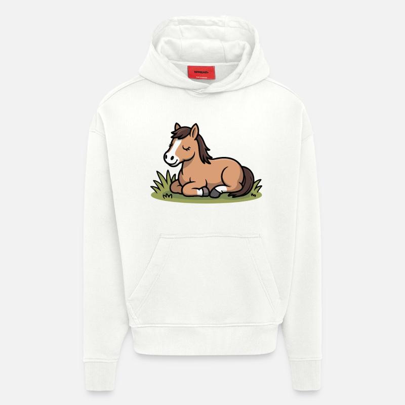 Cheval câlin dans l’herbe - Sweat à capuche bio épais oversize fabriqué en UE - OFF WHITE