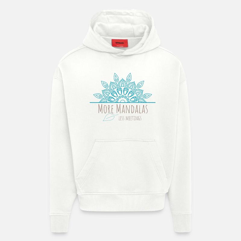 Plus de mandalas, moins de réunions - Sweat à capuche bio épais oversize fabriqué en UE - OFF WHITE
