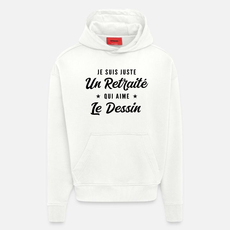 Retraité Dessinateur Humour Cadeau Retraite - Sweat à capuche bio épais oversize fabriqué en UE - OFF WHITE